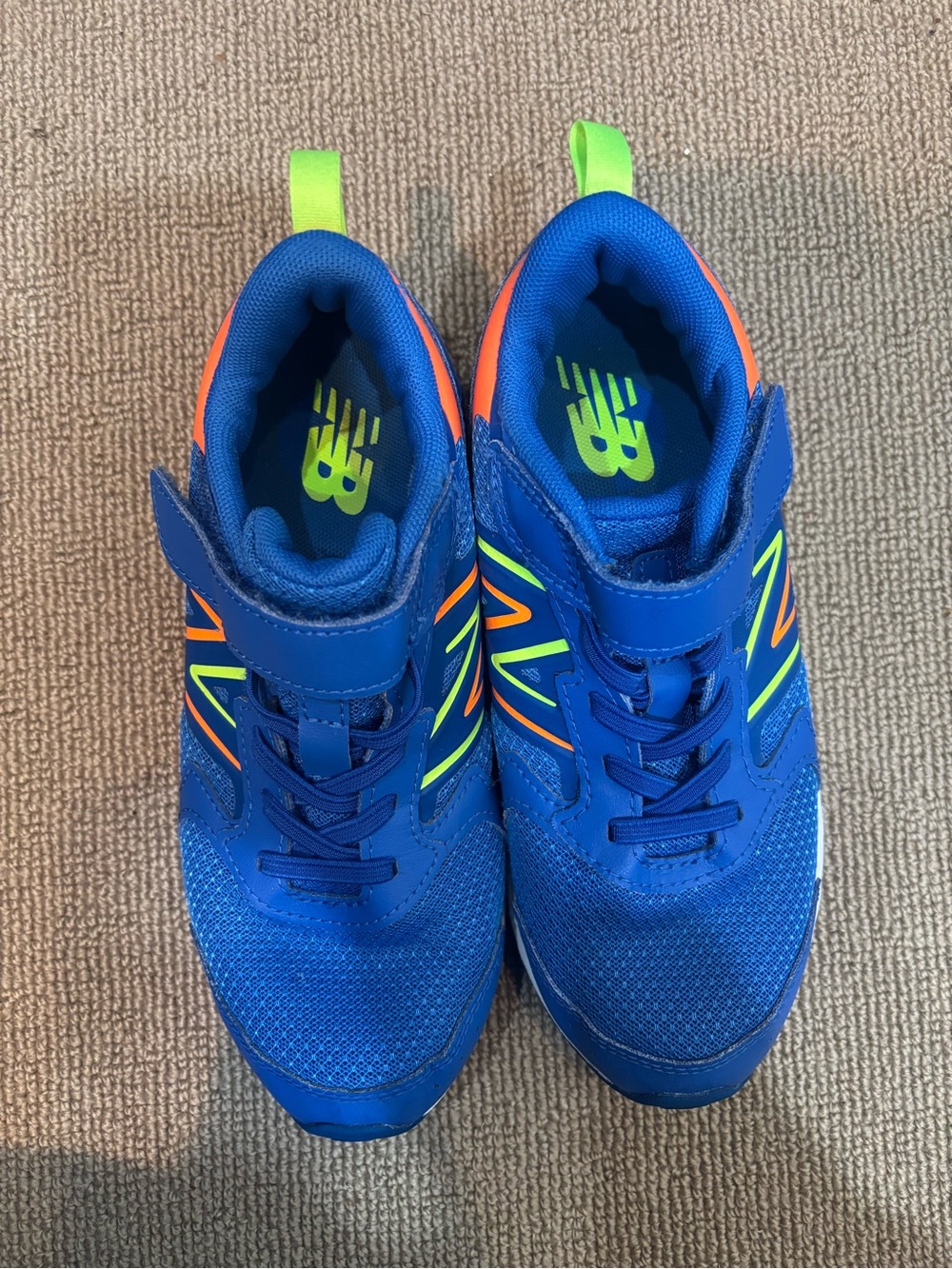 New Balance Kids' Blue Sneakers with Neon Green and Orange Accents